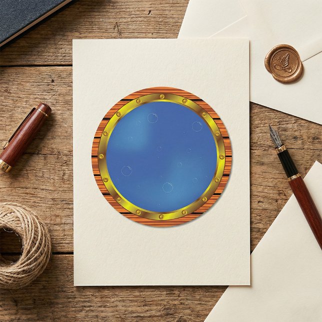 Nautical Ship Porthole Window with Blue Water Classic Round Sticker (Creator Uploaded)