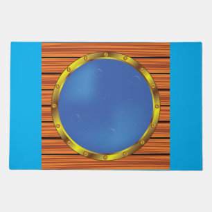 Nautical Ship Porthole Window with Blue Water Doormat