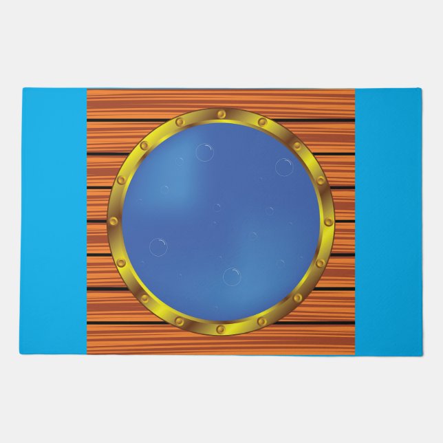 Nautical Ship Porthole Window with Blue Water Doormat (Front)