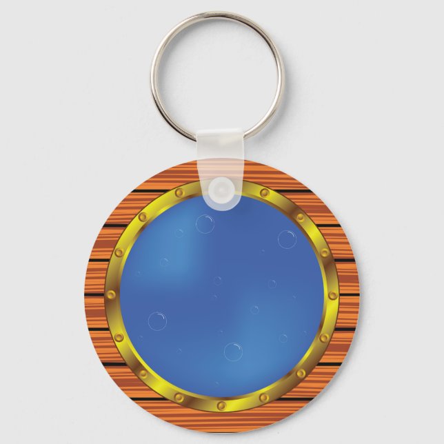 Nautical Ship Porthole Window with Blue Water Keychain (Front)