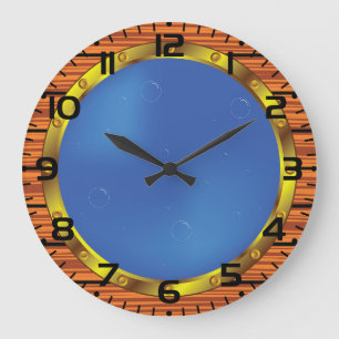 Nautical Ship Porthole Window with Blue Water Large Clock