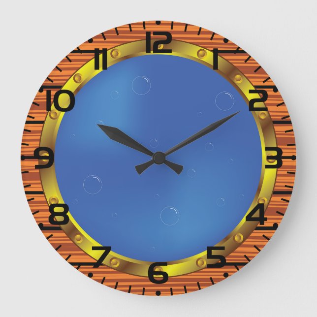 Nautical Ship Porthole Window with Blue Water Large Clock (Front)