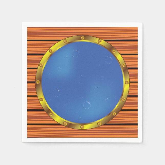 Nautical Ship Porthole Window with Blue Water Napkins (Front)