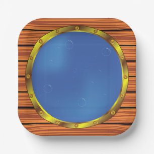 Nautical Ship Porthole Window with Blue Water Paper Plates