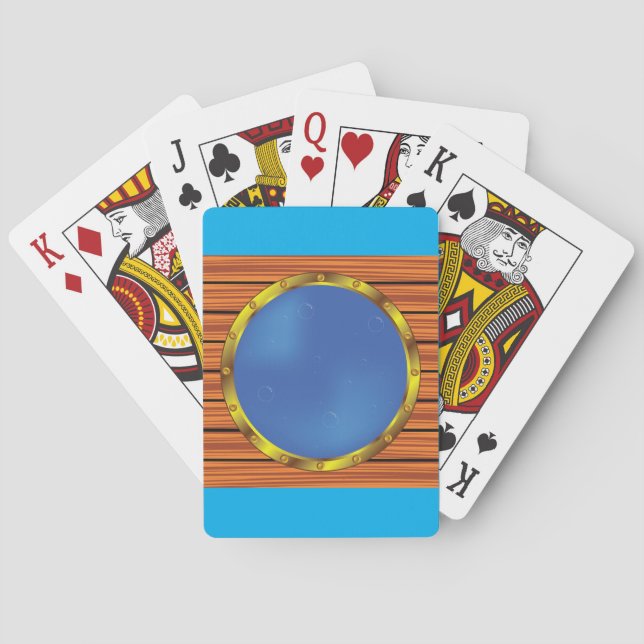Nautical Ship Porthole Window with Blue Water Poker Cards (Back)
