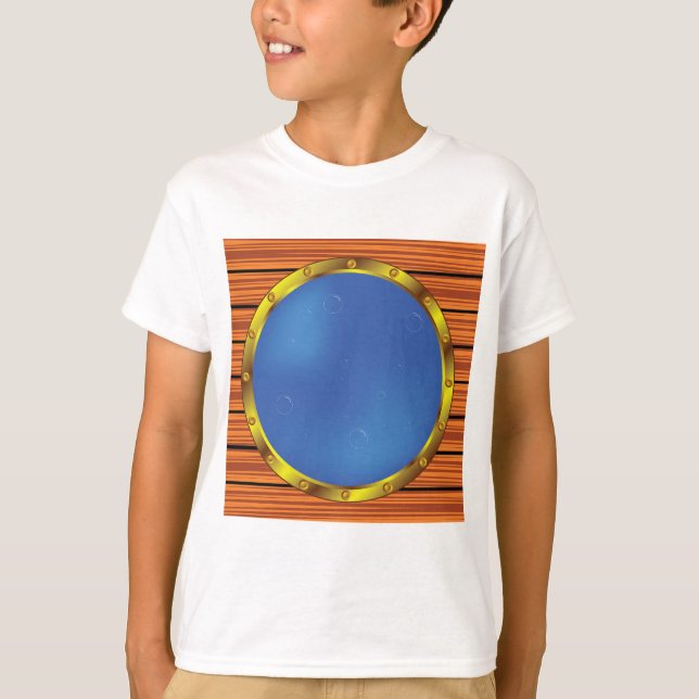 Nautical Ship Porthole Window with Blue Water T-Shirt (Front)