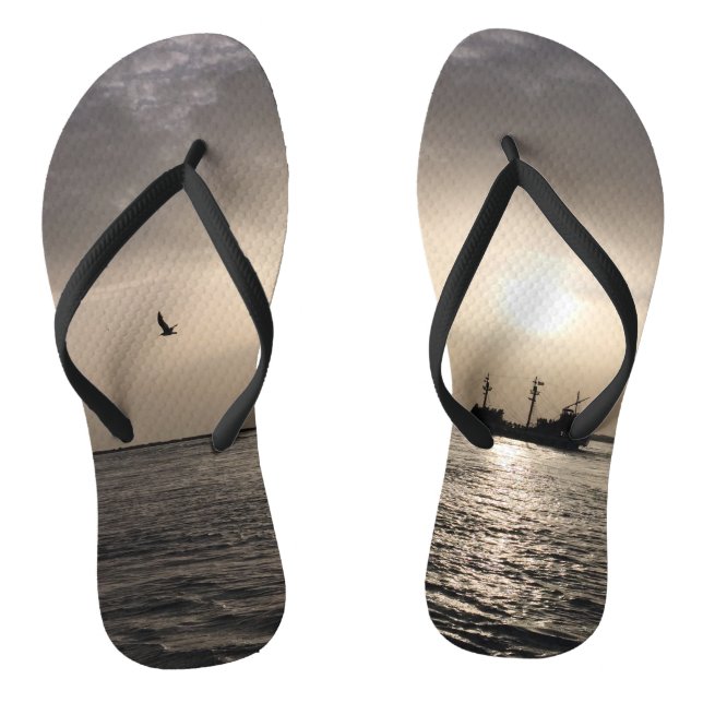 Nautical Ship Seagull Flip Flops (Footbed)