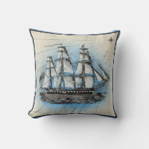 Nautical Ship Vintage Throw Pillow