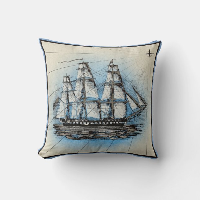 Nautical Ship Vintage Throw Pillow (Front)