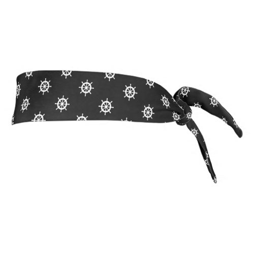 Nautical ship wheel black and white boating tie headband