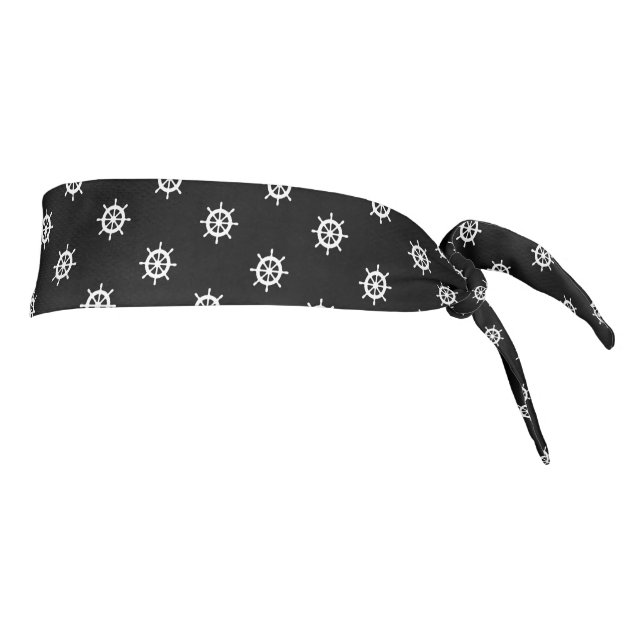 Nautical ship wheel black and white boating tie headband (Rotate 90)
