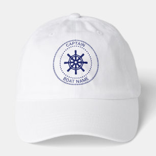 Nautical Ship Wheel Boat Name Captain Hat
