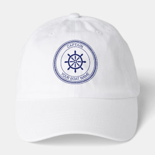 Nautical Ship Wheel Boat Name Rope #2 Captain Crew Hat
