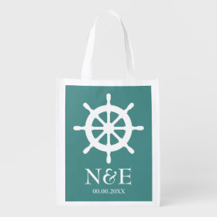 Nautical ship wheel custom reusable wedding bags
