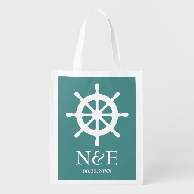 Nautical ship wheel custom reusable wedding bags (Front)