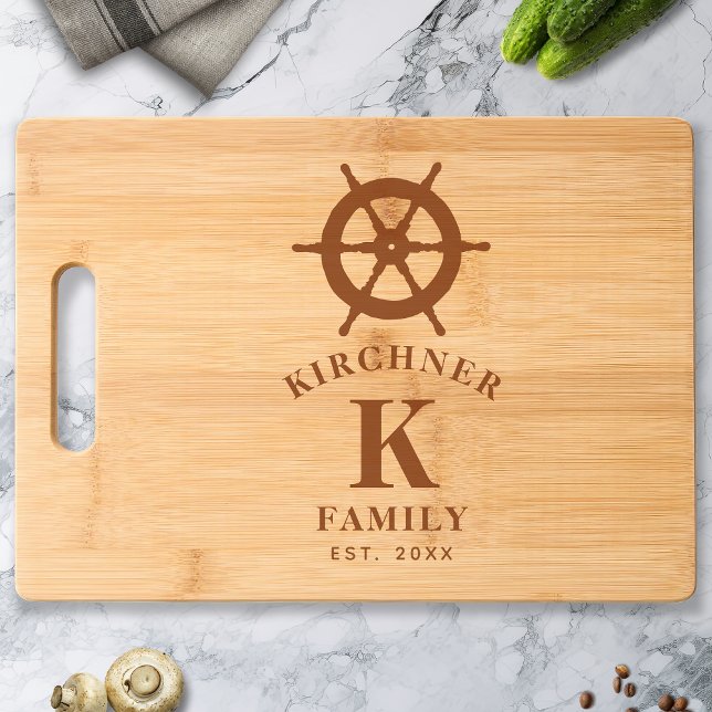  Nautical Ship Wheel Family Name  Engraved Cutting Board (Creator Uploaded)