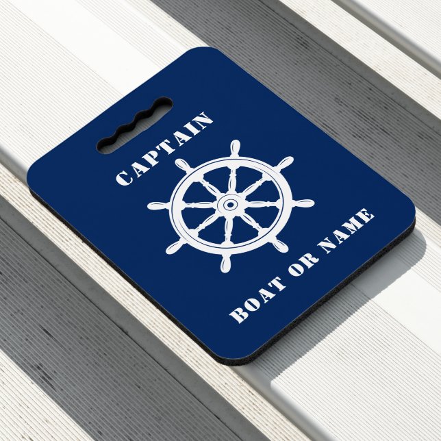 Nautical Ship Wheel Helm Captain Your Boat or Name Seat Cushion (In Situ)