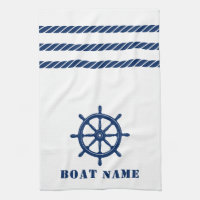 Nautical Ship Wheel Helm Rope Your Boat Name White