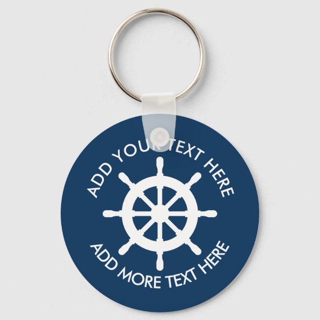 Nautical ship wheel keychains with custom text (Front)
