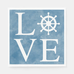 Nautical Ship Wheel Love Watercolor Blue - Sailor Napkins