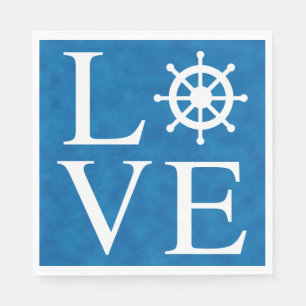 Nautical Ship Wheel Love Watercolor Blue Sailor Napkins