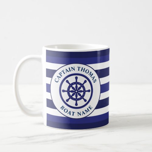 Nautical Ship Wheel Navy Blue Sailing Captain Coffee Mug
