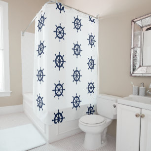 Nautical ship wheel pattern custom shower curtain
