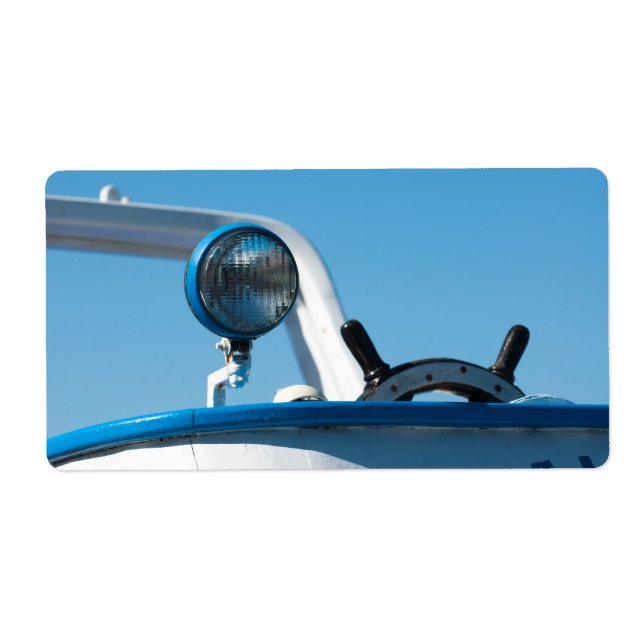 Nautical ship wheel sailboat label (Front)
