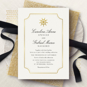 Nautical Ship Wheel Wedding Foil Invitation