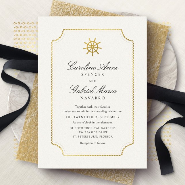 Nautical Ship Wheel Wedding Foil Invitation (Creator Uploaded)