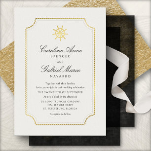 Nautical Ship Wheel Wedding Foil Invitation