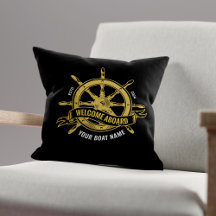 Nautical Ship Wheel Welcome Aboard Black & Gold