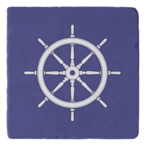 Nautical Ship Wheel white and Blue Trivet