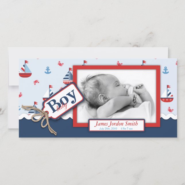 Nautical Ships Ahoy! Birth Announcement (Front)