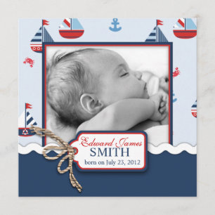 Nautical Ships Ahoy! Birth Announcement SQ