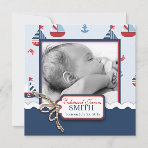 Nautical Ships Ahoy! Birth Announcement SQ