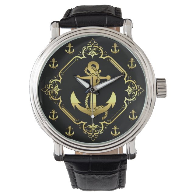 Nautical ship's anchor/wheel /gold/black watch (Front)