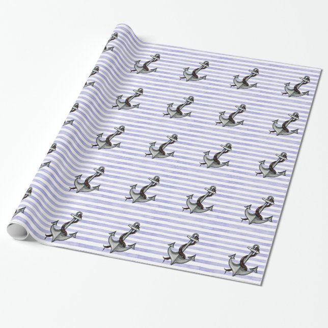 Nautical Ship's Anchor Wrapping Paper (Unrolled)