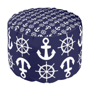 Nautical Ship's Anchors and Wheels Pattern Pouf