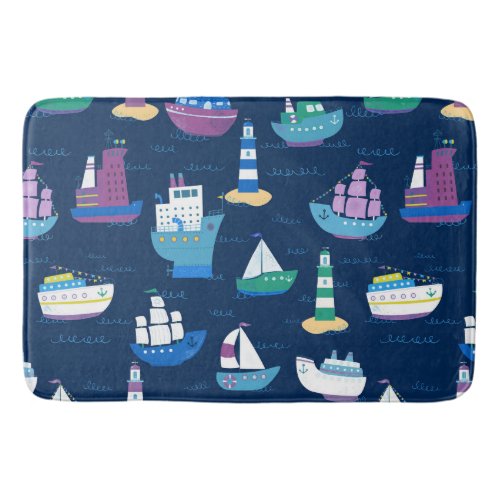 Nautical Ships and Boats Ocean Vehicles Pattern Bath Mat