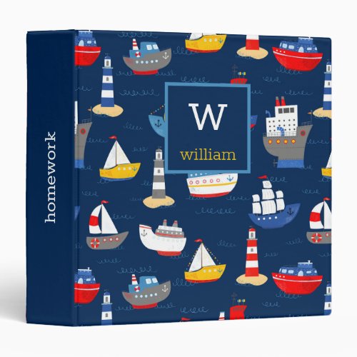 Nautical Ships Boats Ocean Vehicles Personalized 3 Ring Binder