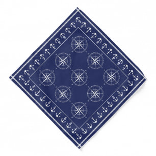 Nautical Ships Compass Anchors and Rope Blue White Bandana