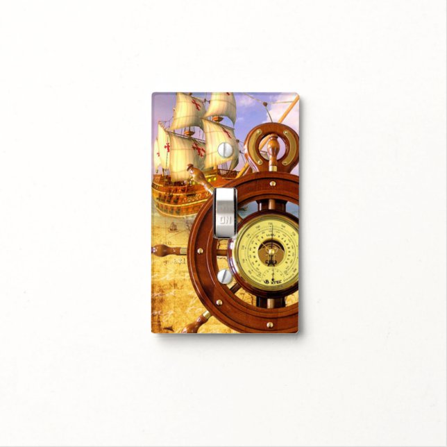 Nautical, Ships, Compass, Switch Plate Cover (In Situ)