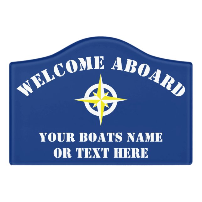 Nautical ships compass welcome aboard boat door sign (Small Crest Front)