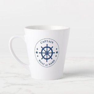 Nautical Ships Helm Captain Boat or Name 2 Sided Latte Mug