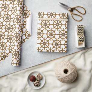 nautical ship's helm wheel wrapping paper