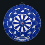 Nautical Ships on Navy Blue & White Dart Board<br><div class="desc">Nautical ships on navy blue & white bicolor Dart Board. Text can be personalized.</div>