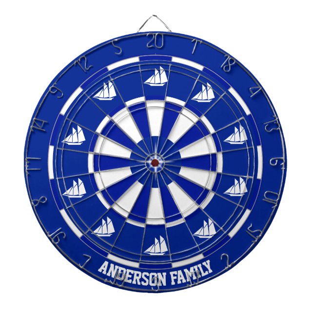 Nautical Ships on Navy Blue & White Dart Board (Front)