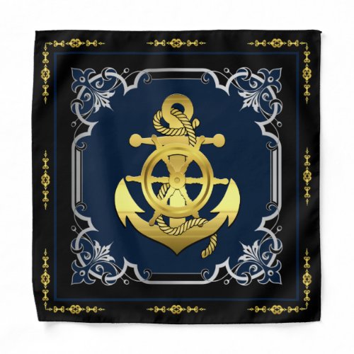 Nautical ships wheelanchor navy_bluegoldsilver bandana