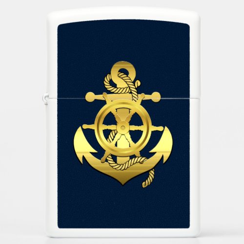 Nautical ships wheelanchor navy_bluegold    zippo lighter